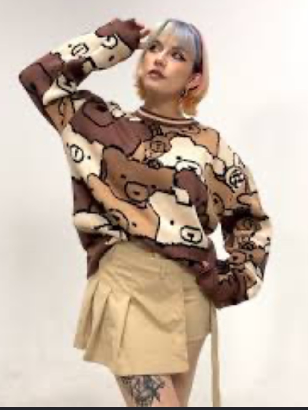 SHEIN Slaydiva Simple Casual Basic Cute Round Neck Sweater Slaydiva Teddy Bear